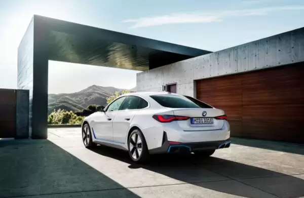 BMW i4 EV 1st generation sedan beautiful side and rear view