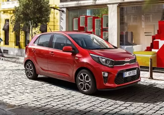KIA Picanto Hatchback car 3rd generation facelift view in red