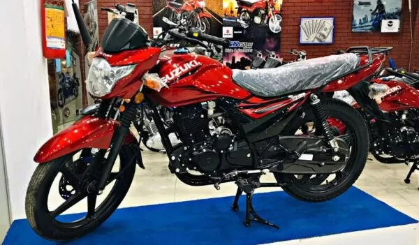 Suzuki GR 150 Motorcycle black full view in red color