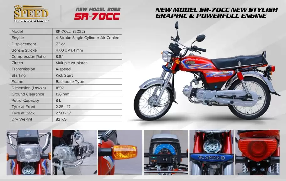 Hi Speed SR 70 cc Motorcycle specs and features view from all sides