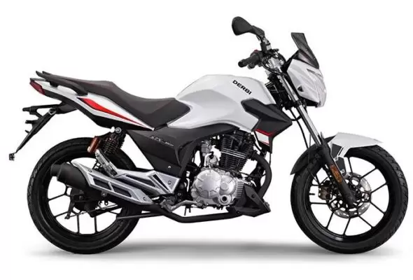 Derbi STX 150 sports bike full side view white color